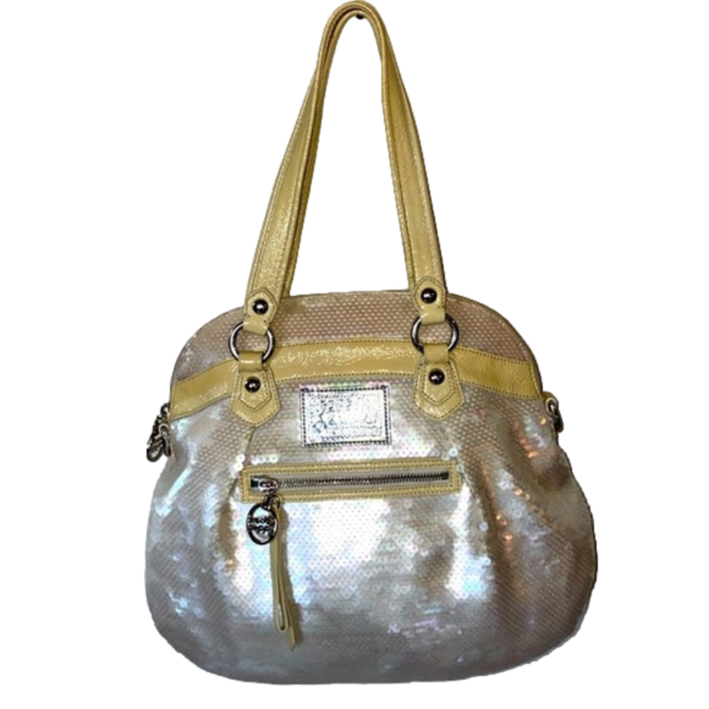 Coach Poppy Spotlight Iridescent Sequins & Leather Large Satchel EUC